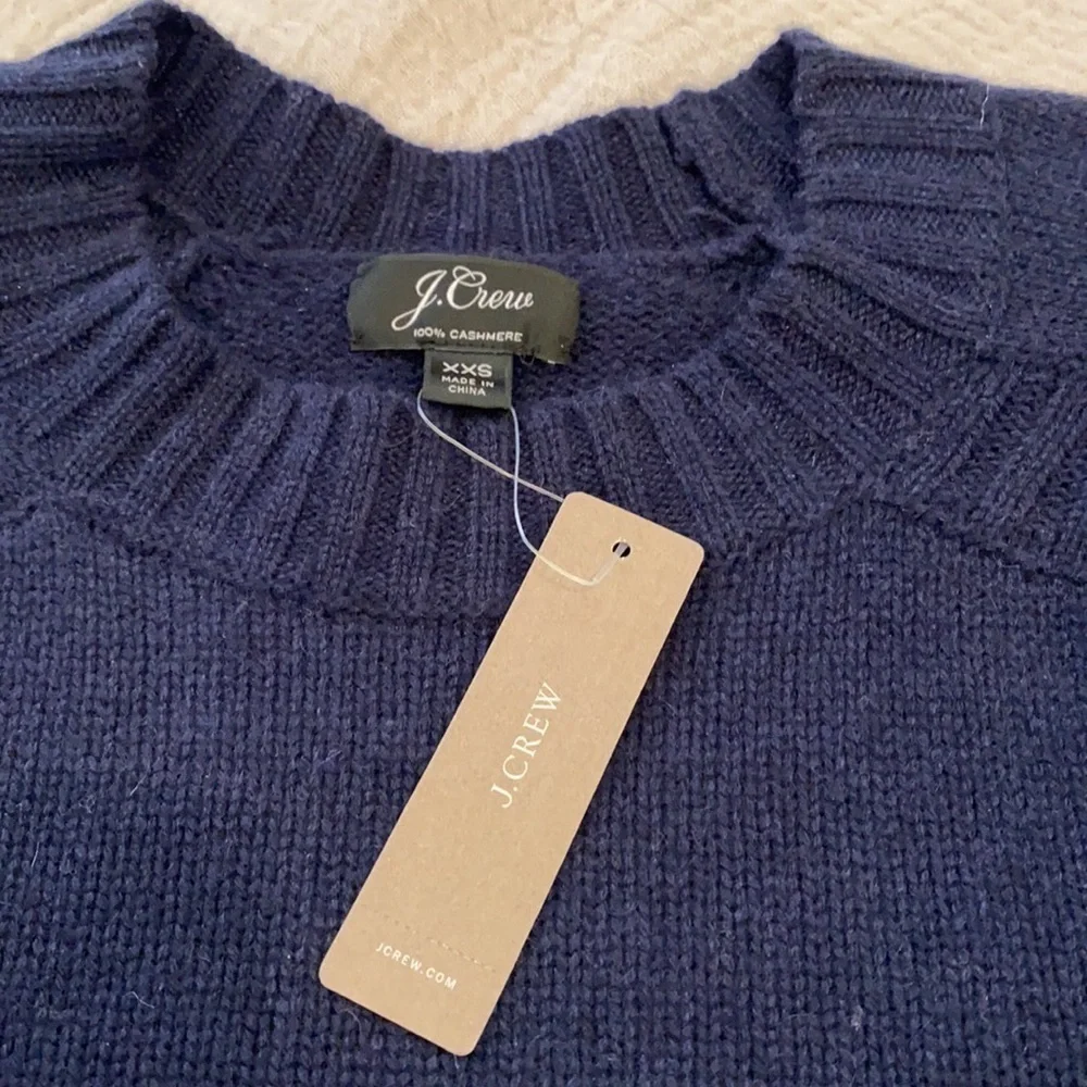 J. Crew 100% cashmere everyday navy sweater. New. Size XXS.